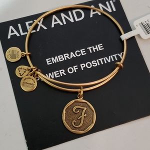 Alex and Ani Inital Letter F Goldtone bracelet
